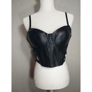Say What Black Faux Leather Bustier Corset Crop Punk Biker Club Push Up Bra L